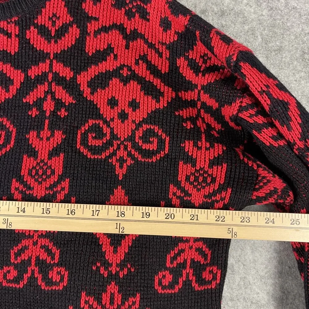 Vintage Yellow Rose Sweater Womens Medium Red Floral‎ Knit Artsy Hong Kong 80s